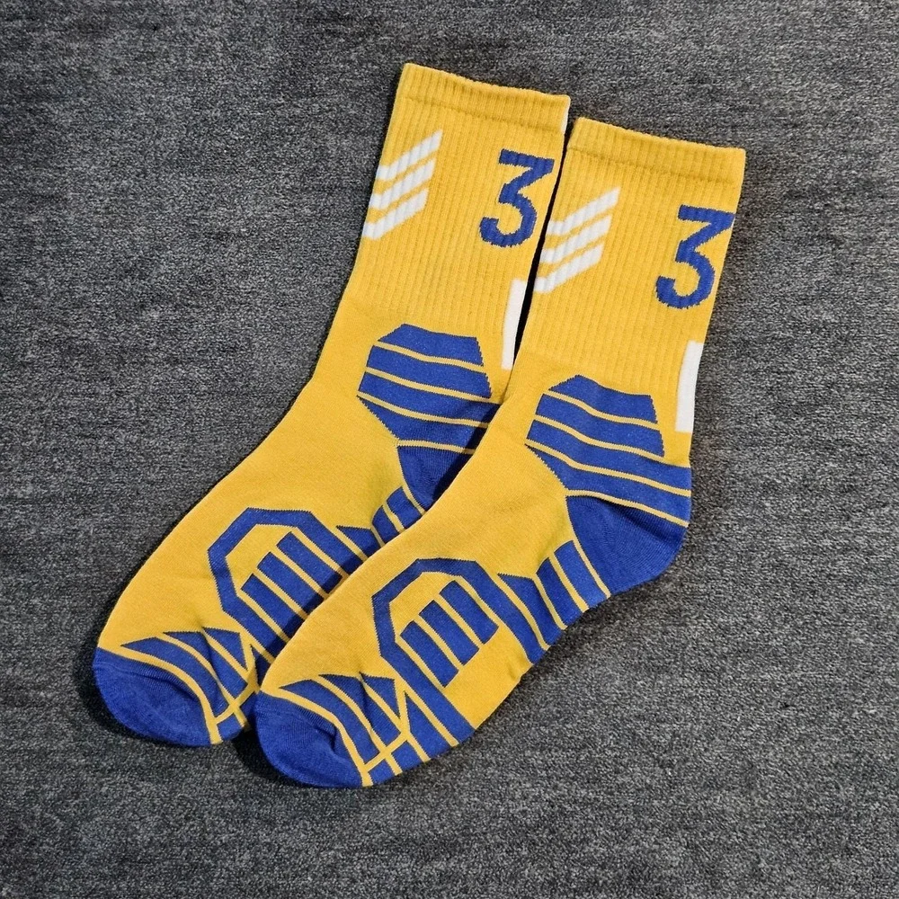 Iconic Number 30 Stephen Curry Blue/Yellow Basketball Socks Brand New